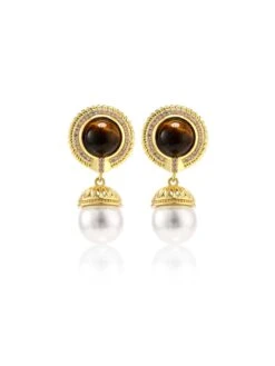 Dark Brown Retro Round Pearl Earrings
