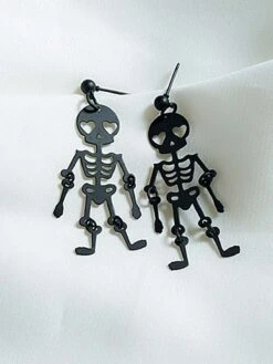 Black Halloween Skeleton Dangle Earrings