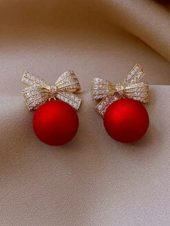 Red Christmas Bow Diamond Earrings