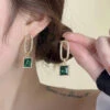 Green Vintage Geometric Cutout Earrings