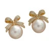 Retro Bow Rhinestone Pearl Earrings