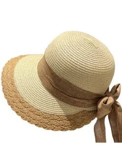 Retro Contrast Ribbon Straw Sun Hat