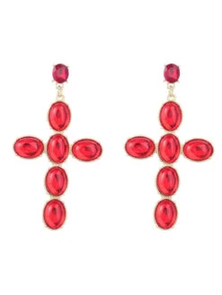 Vintage Ruby Cross Resin Earrings