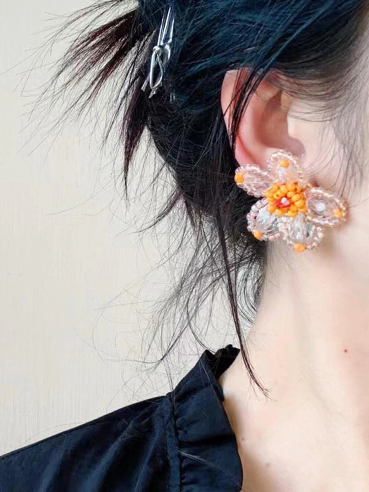 Cute Beading Flower Stud Earrings - Image 2
