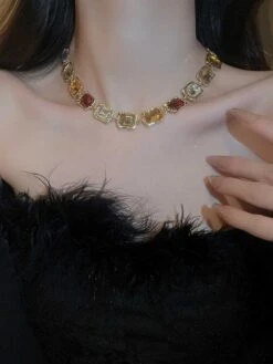 Vintage Colored Diamond Square Necklace