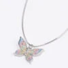Silver Retro Colorful Butterfly Necklace