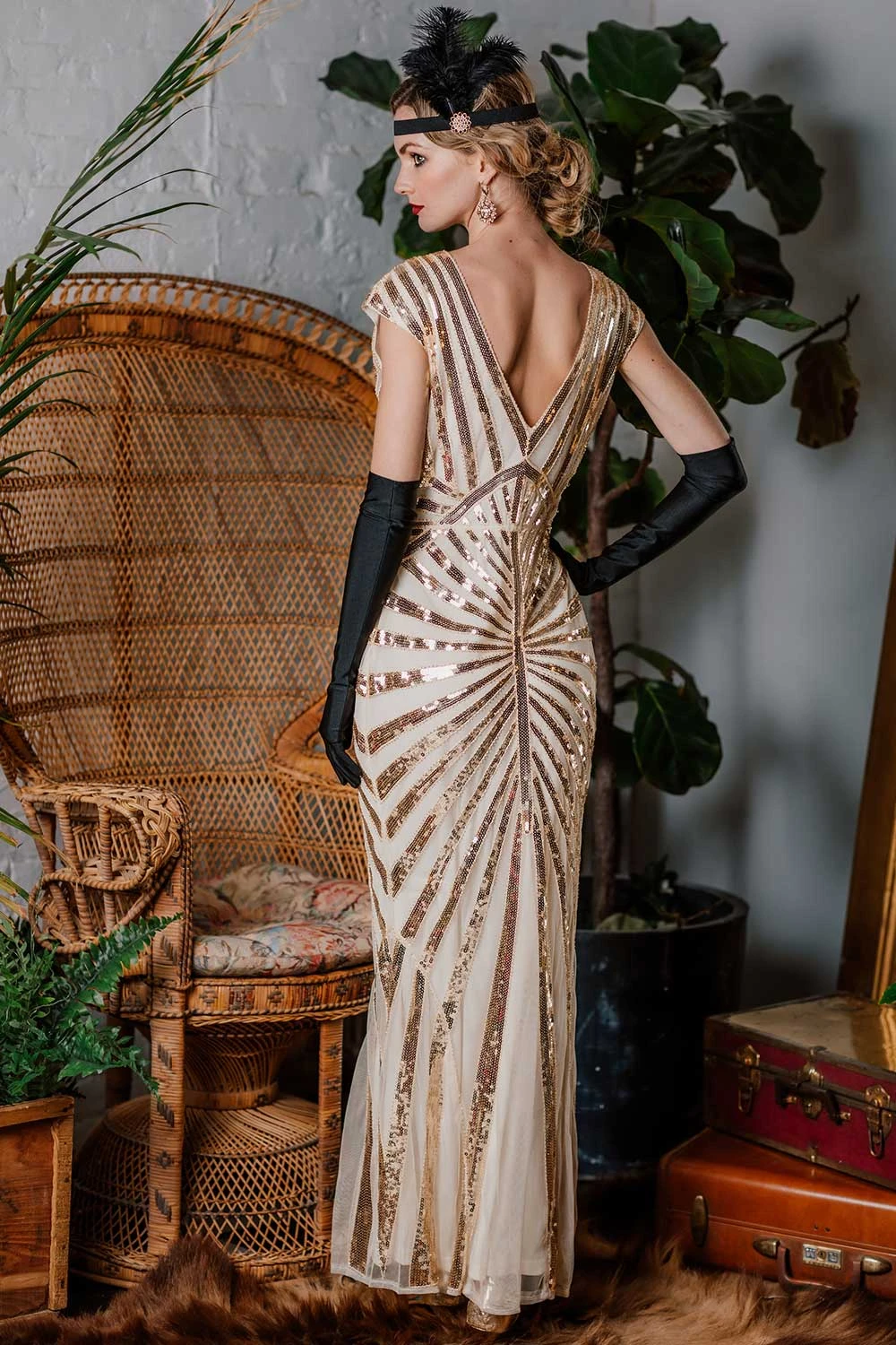 1920s Sequin Art Deco Maxi Dress - Image 3