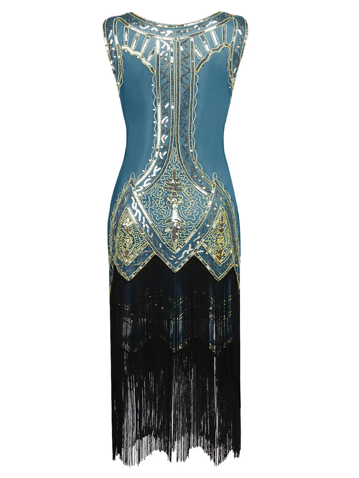 Lake Blue 1920s Beaded Fringed Dress - Image 3