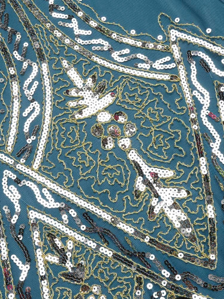 Lake Blue 1920s Beaded Fringed Dress - Image 5