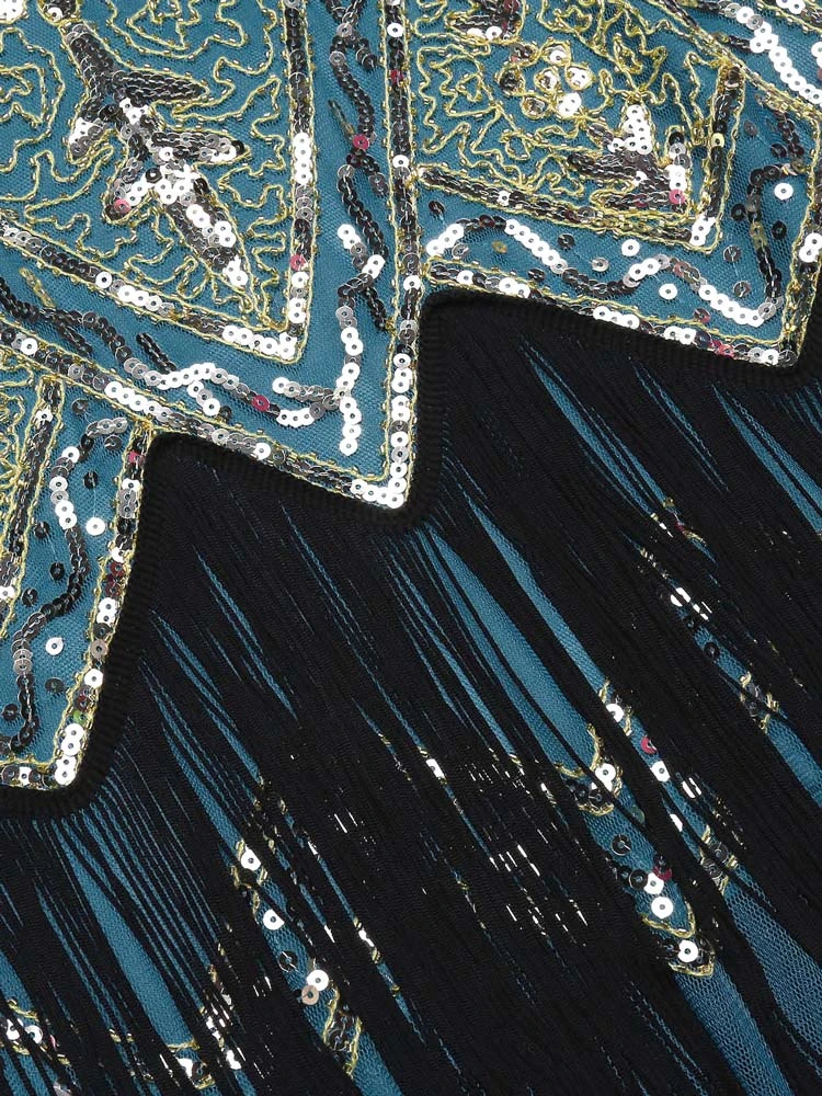 Lake Blue 1920s Beaded Fringed Dress - Image 6