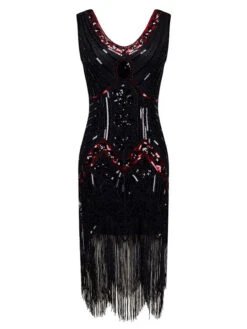 [Only Shipping US] Black 1920s Beaded Fringed Flapper Dresses