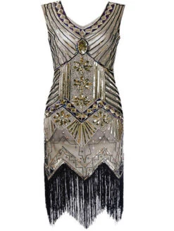 [US Warehouse] Champagn Plus Size 1920s Sequined Dress