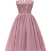 Pink 1950s Floral Lace Swing Dress