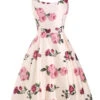 Pink 1950s Rose Floral Swing Dress