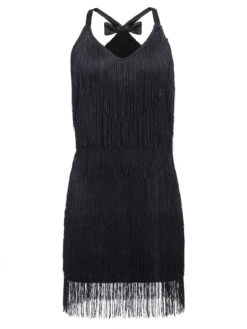 [US Warehouse] Black 1920s Back Bow Tassel Flapper Dress