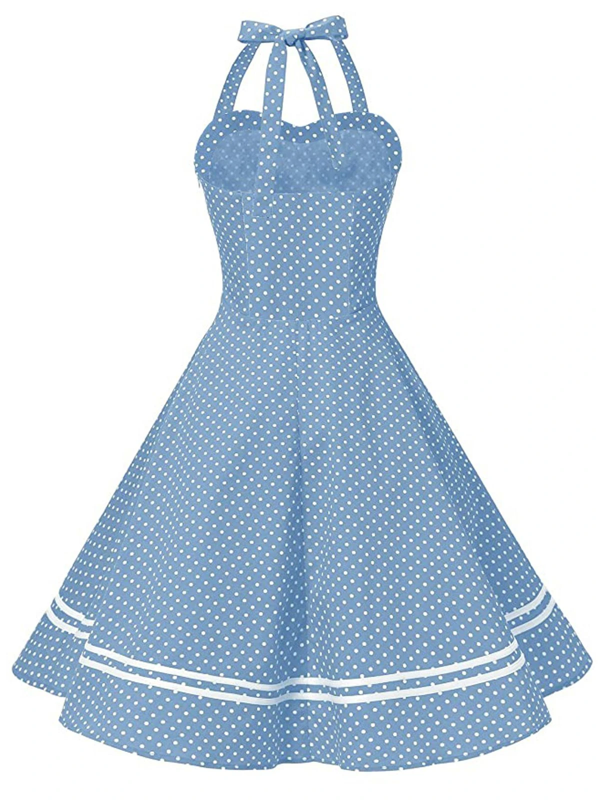 Blue 1950s Polka Dot Halter Swing Dress - Image 4