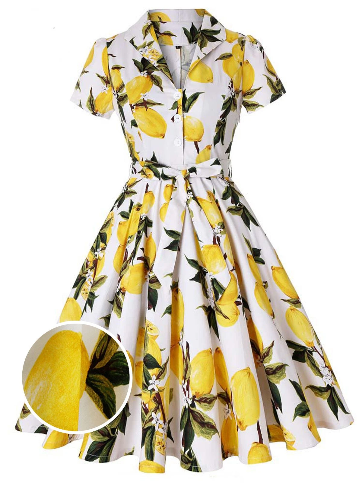 Yellow 1950s Lemon Bow Swing Dress - Image 4
