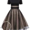 Black 1950s Polka Dot Swing Vintage Dress