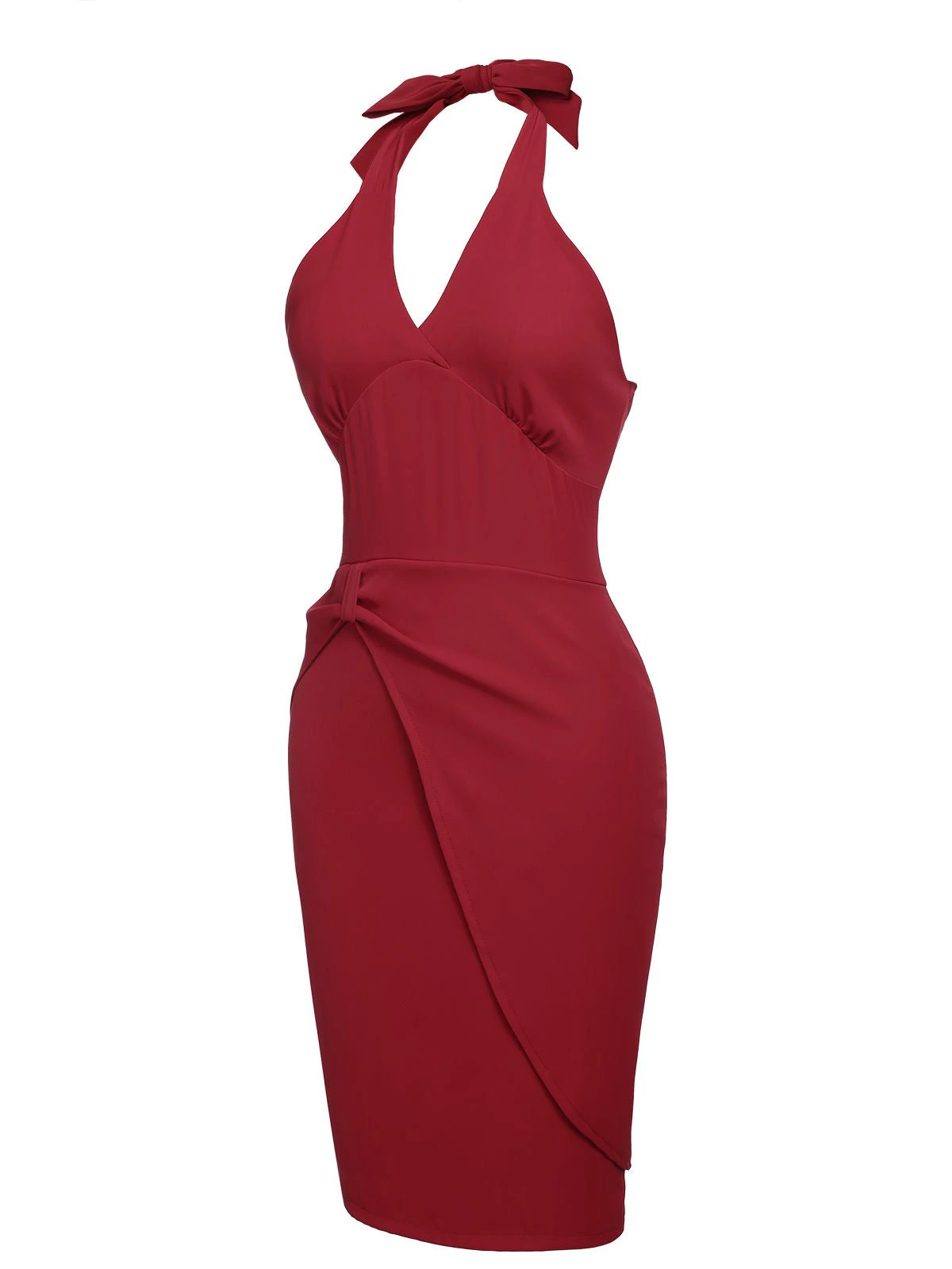 Red 1960s Solid Halter Bodycon Dress - Image 2