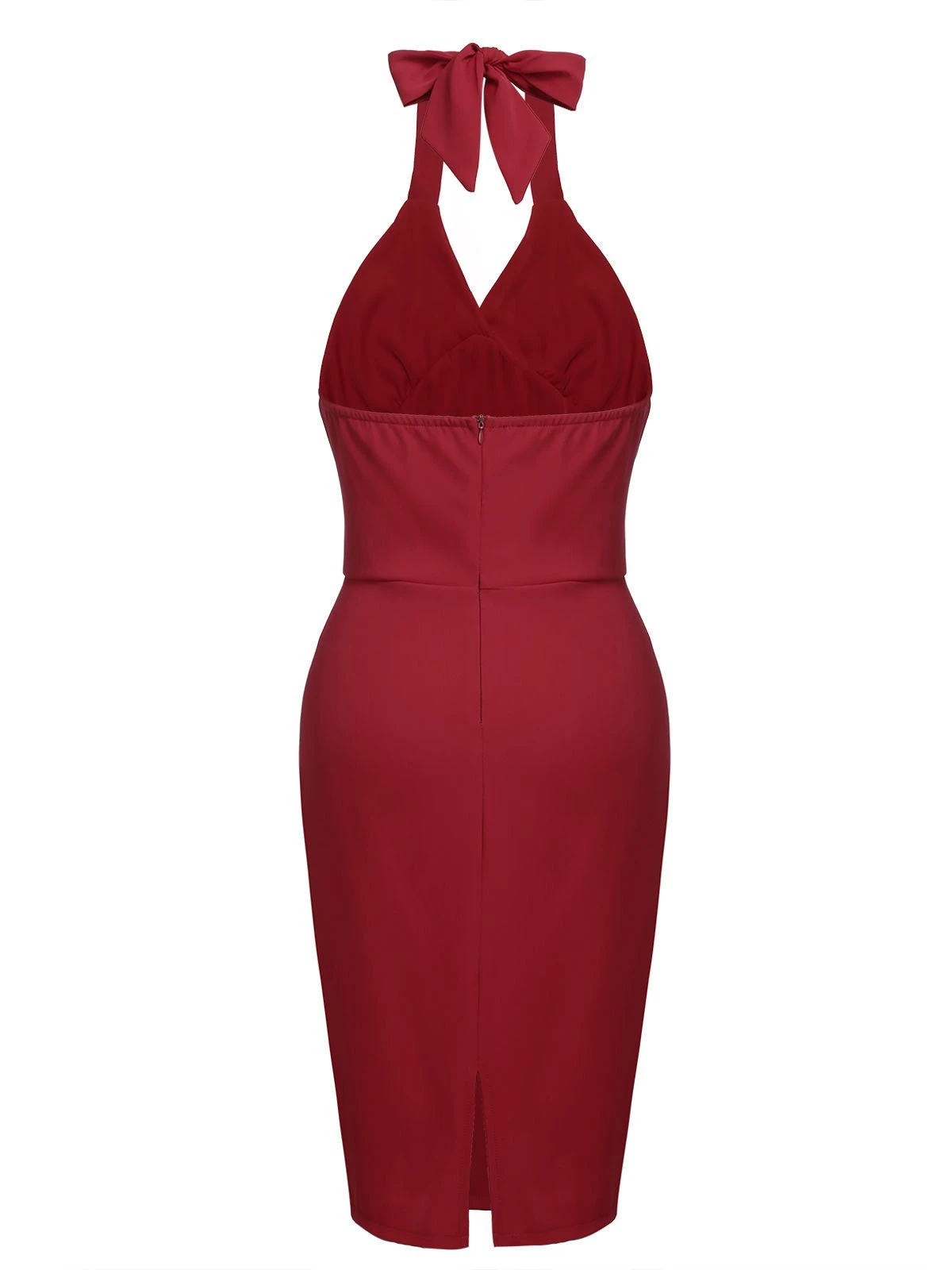 Red 1960s Solid Halter Bodycon Dress - Image 3
