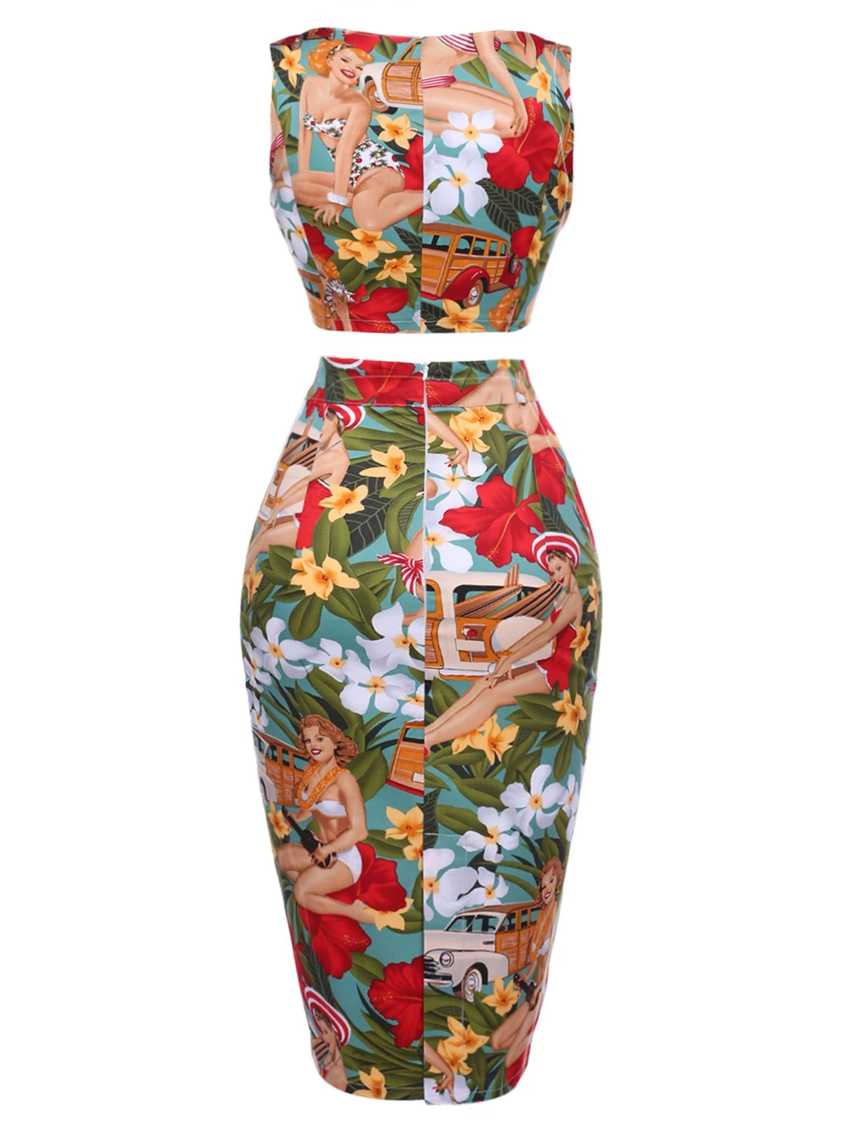 2PCS 1960s Retro Lady Crop Top & Pencil Skirt - Image 3