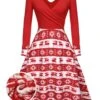 Red 1950s Christmas Patchwork Swing Dress