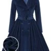 Navy Blue 1950s Velvet Long Coat