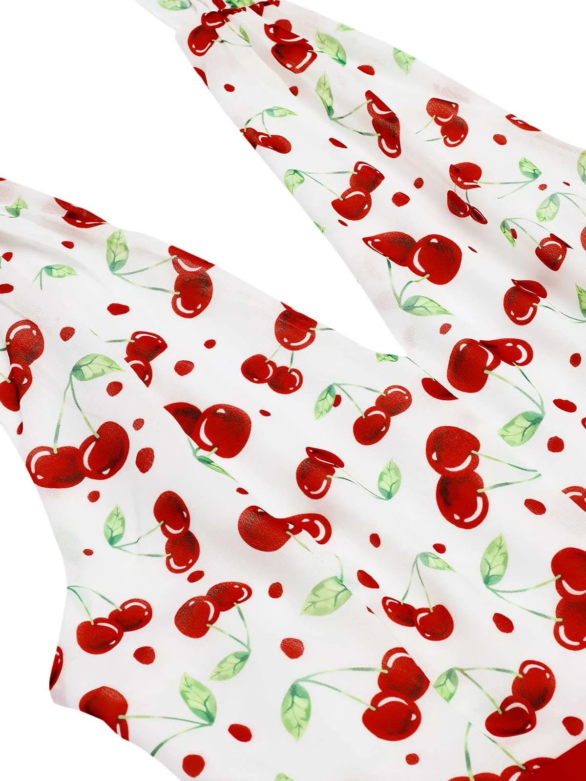 Red 1950s Cherry V-Neck Halter Lace-Up Romper - Image 5