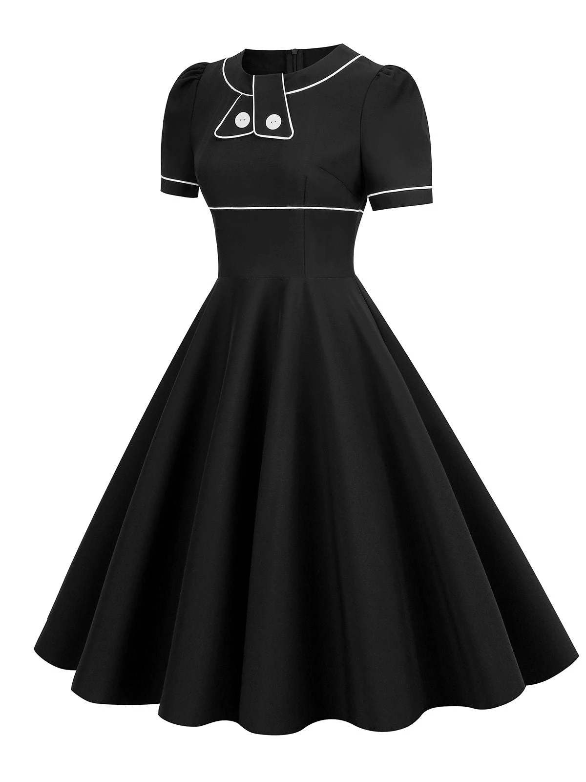 1950s Patchwork Button Swing Vintage Dress - Image 9