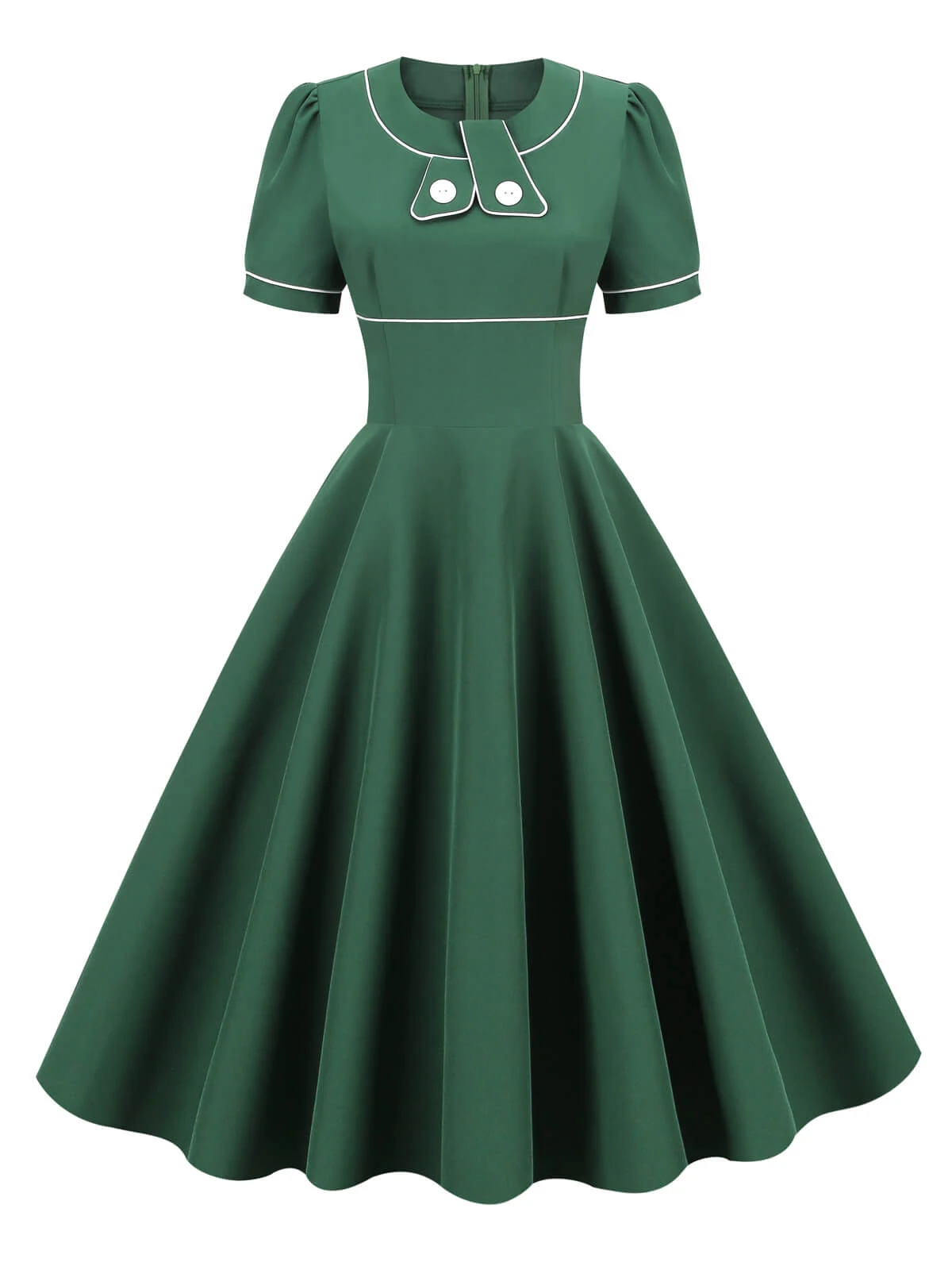 1950s Patchwork Button Swing Vintage Dress - Image 2