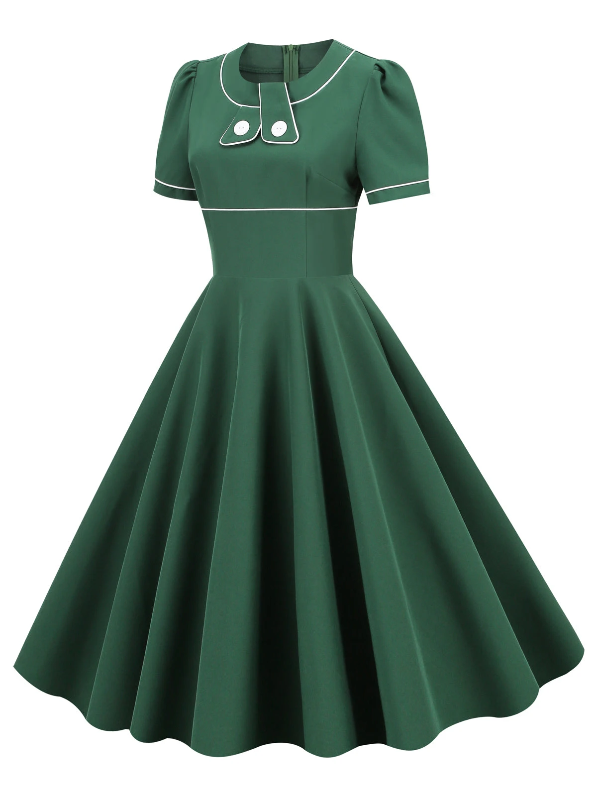 1950s Patchwork Button Swing Vintage Dress - Image 4