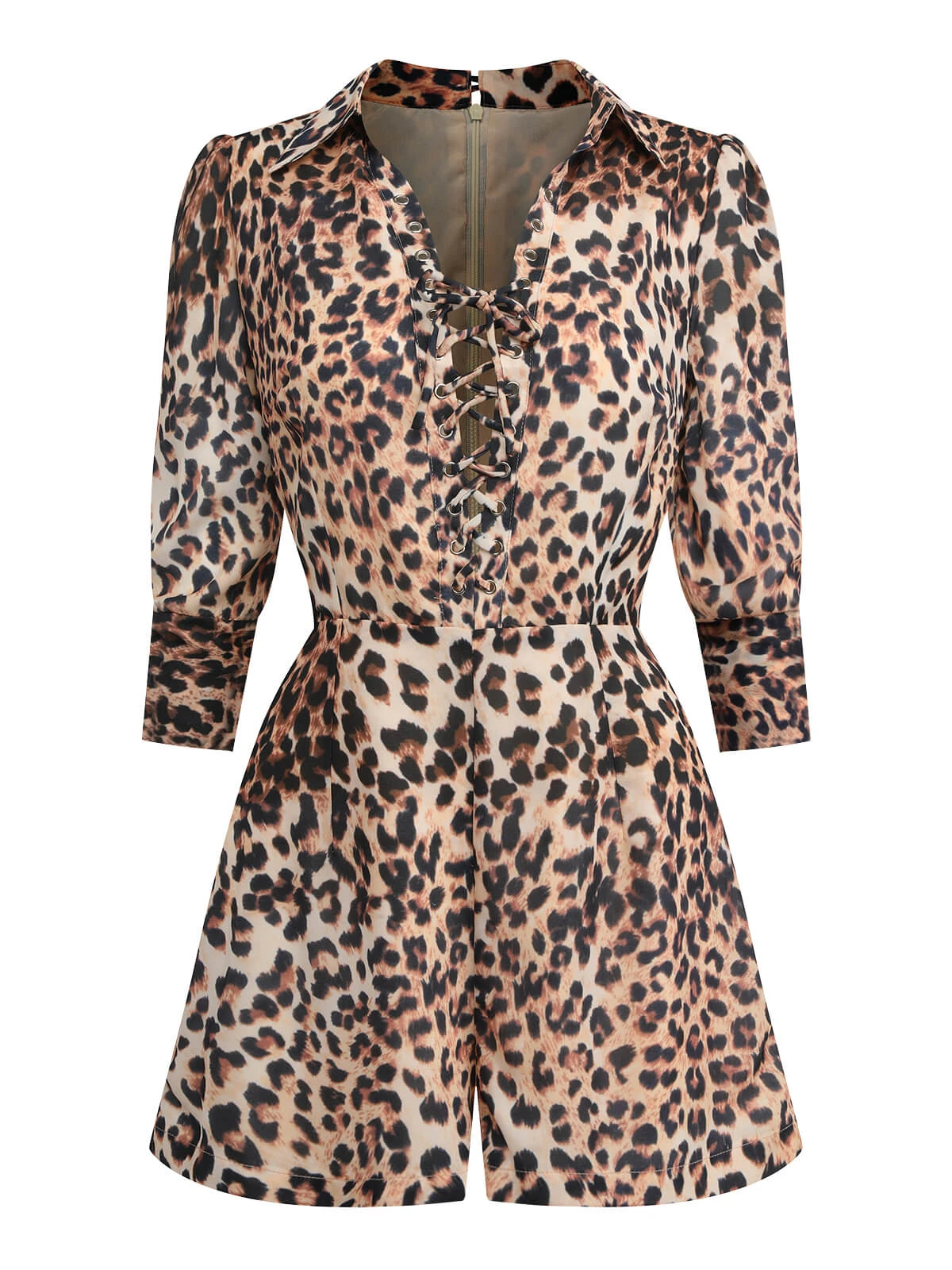 Leopard 1950s Lapel Lace-Up Vintage Romper - Image 2