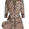 Leopard 1950s Lapel Lace-Up Vintage Romper