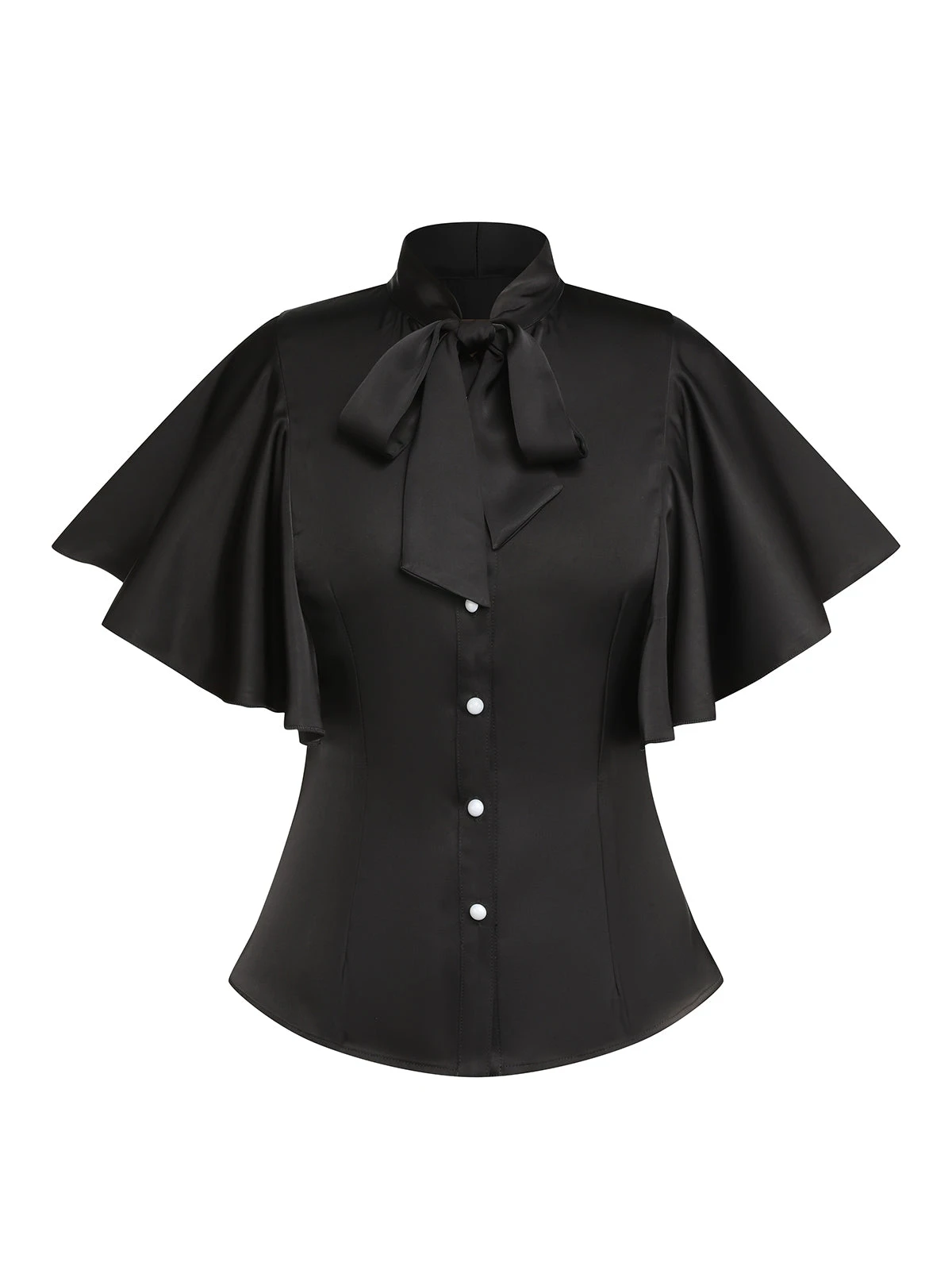 2PCS 1950s Black Solid Blouse & Suspender Skirt - Image 2