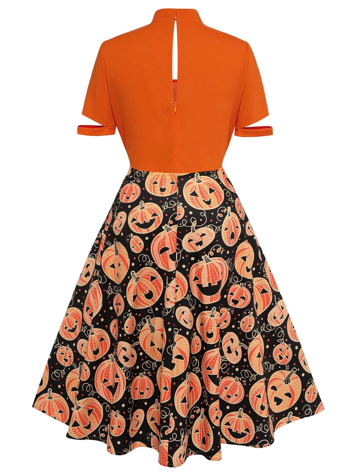 Orange 1950s Halloween Pumpkin Swing Dress - Image 5