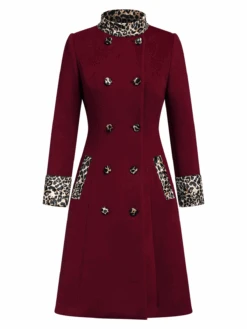 Green 1940s Leopard Patchwork Button Coat