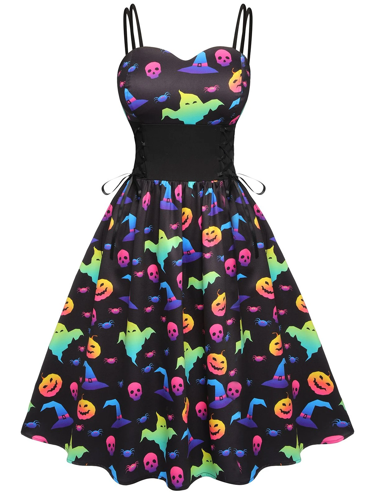 1950s Halloween Colorful Print Strap Dress - Image 3