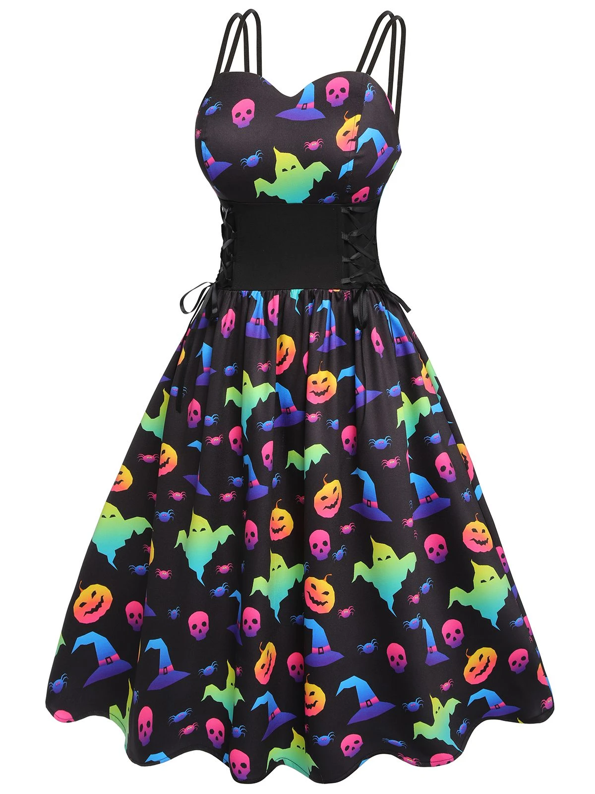 1950s Halloween Colorful Print Strap Dress - Image 2