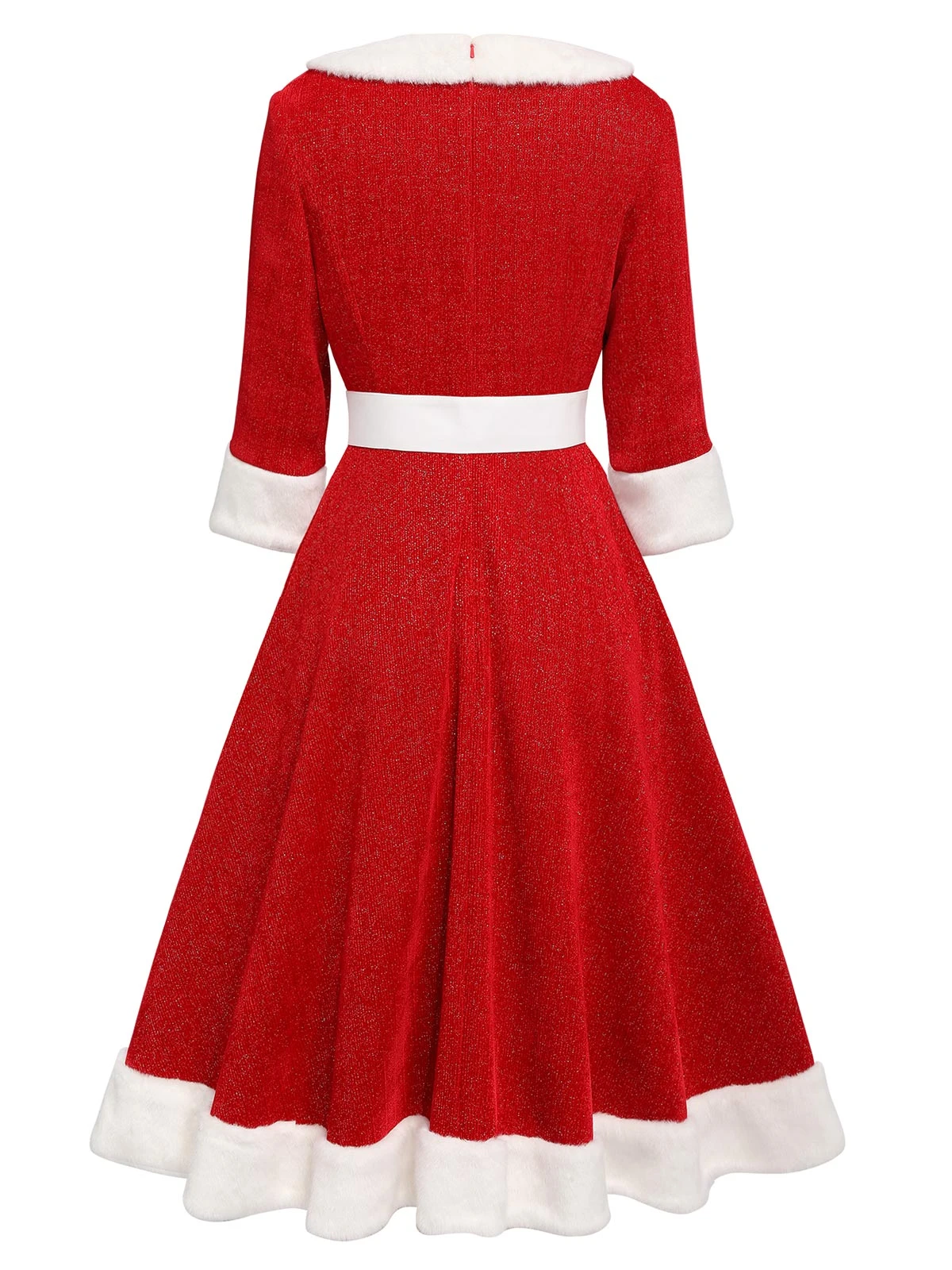 Red 1950s Solid Plush Christmas Dress - Image 4