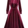 1950s Long Seelve Velvet Swing Dress