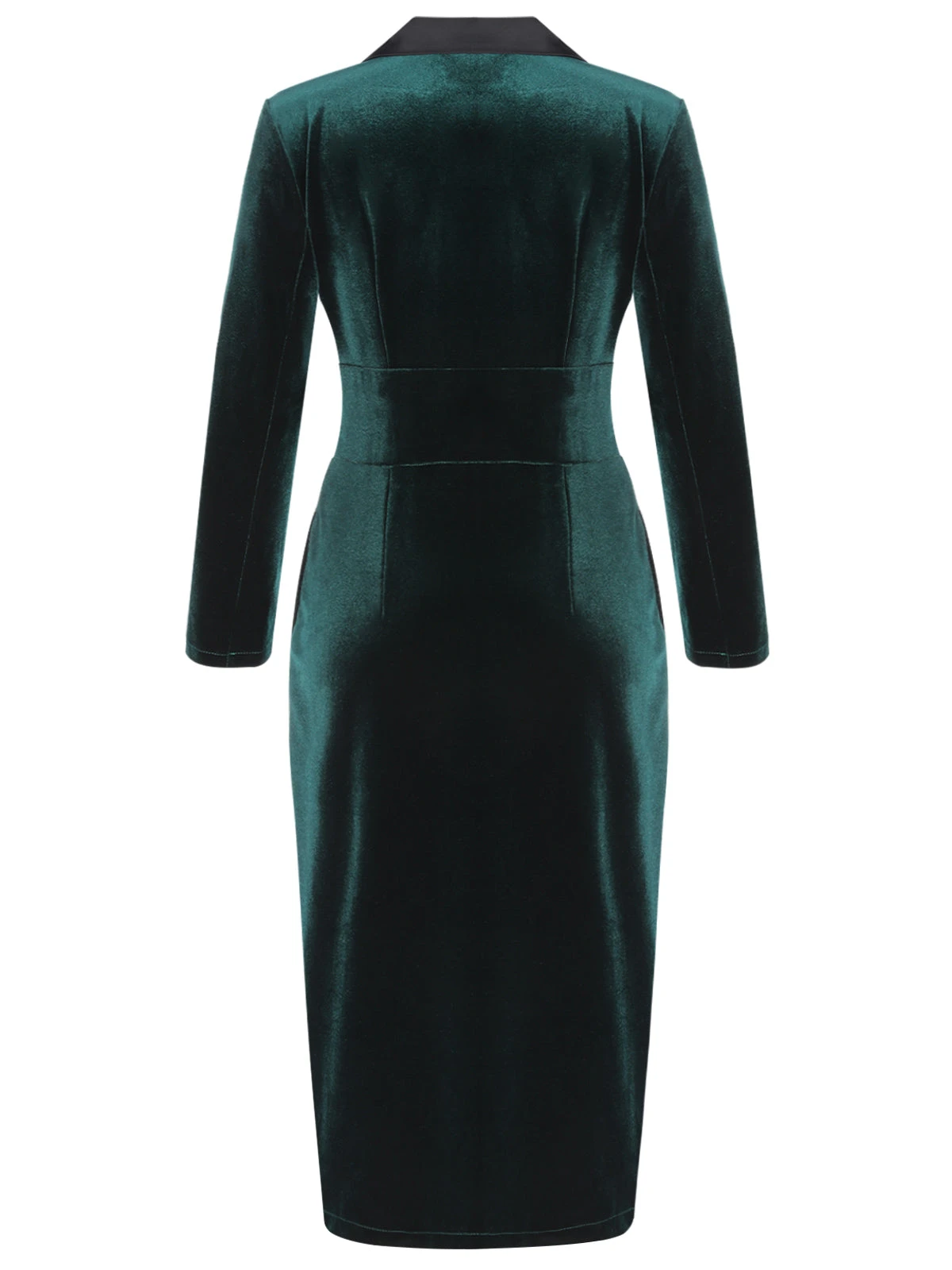 Dark Green 1960s Lapel Button Velvet Dress - Image 2