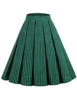 Green Retro Plaid Swing Panel Skirt