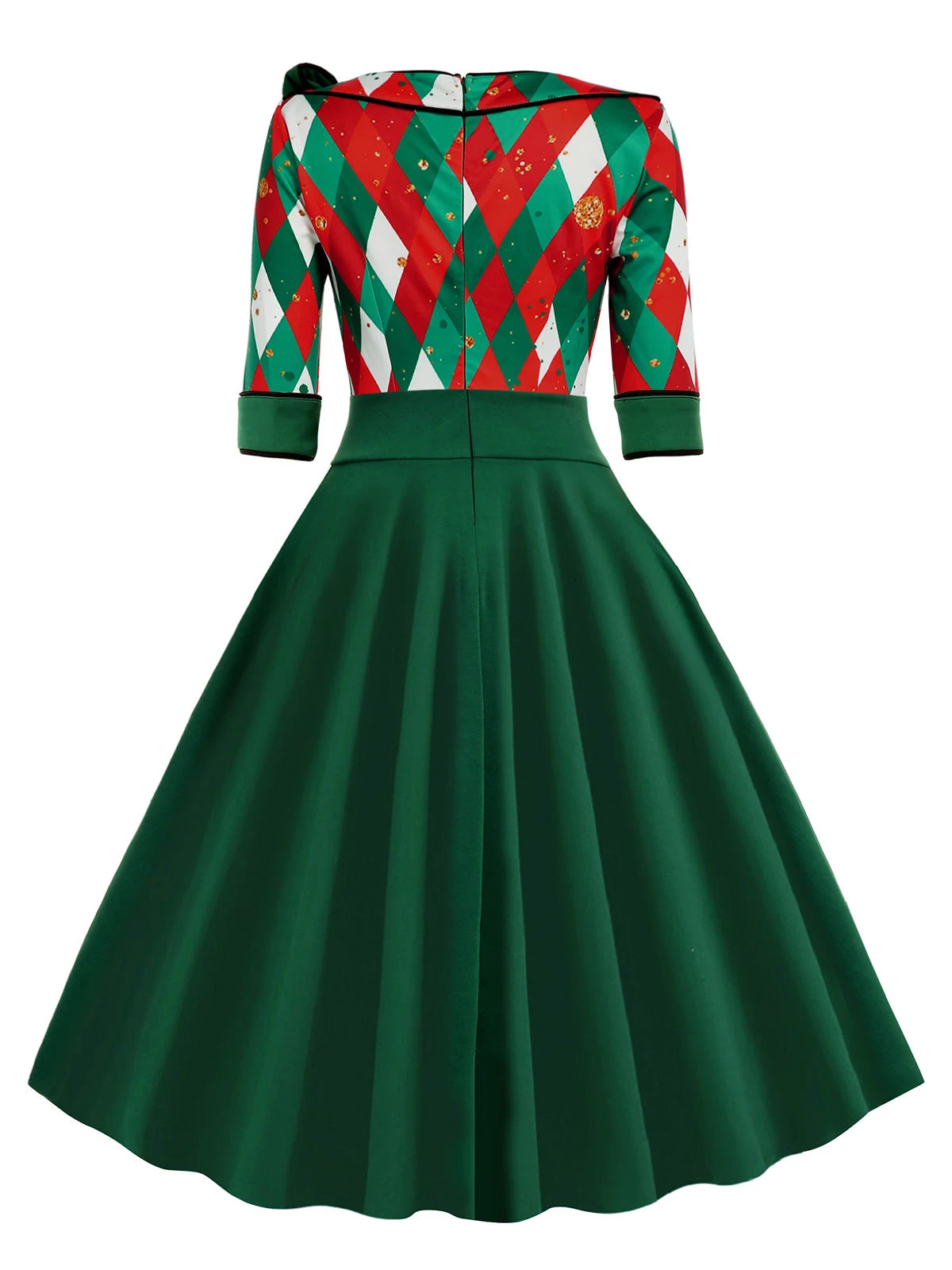 Green 1950s Christmas Plaid Patchwork Dress - Image 4