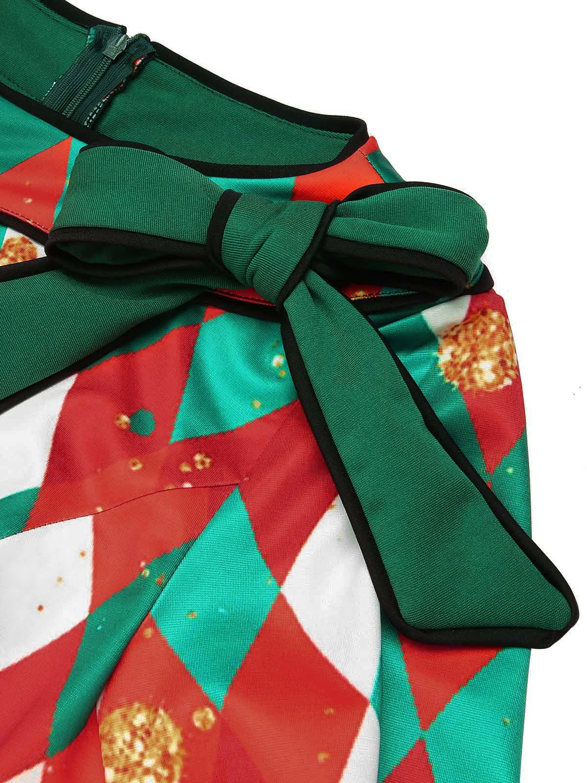 Green 1950s Christmas Plaid Patchwork Dress - Image 5