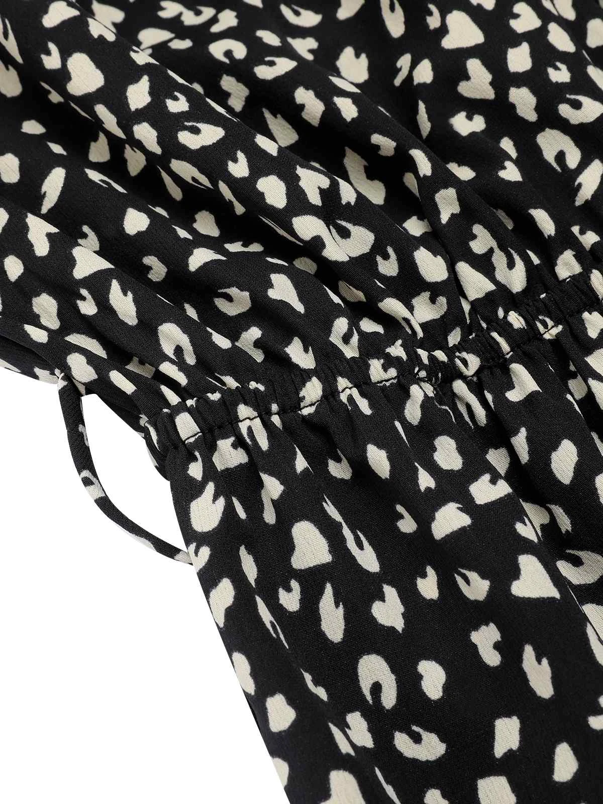 Black 1950s Printed V-Neck Belted Romper - Image 5