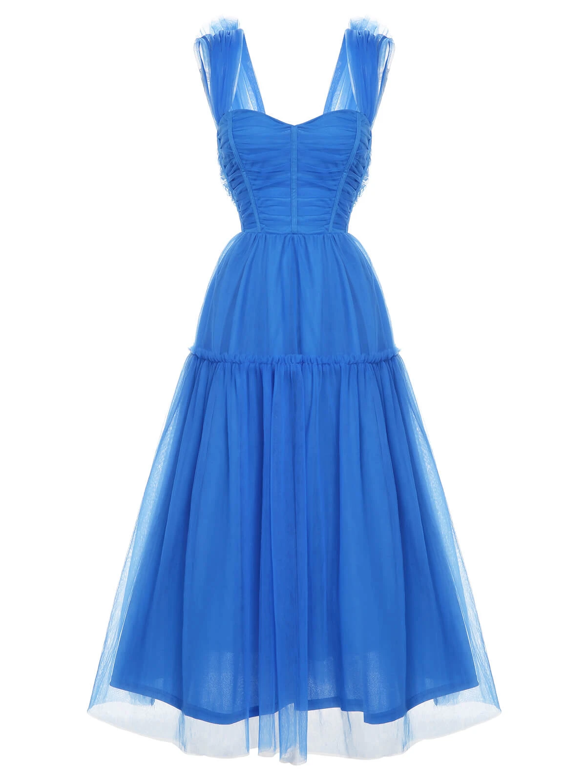1950S Blue Solid Mesh Sleeveless Dress - Image 2