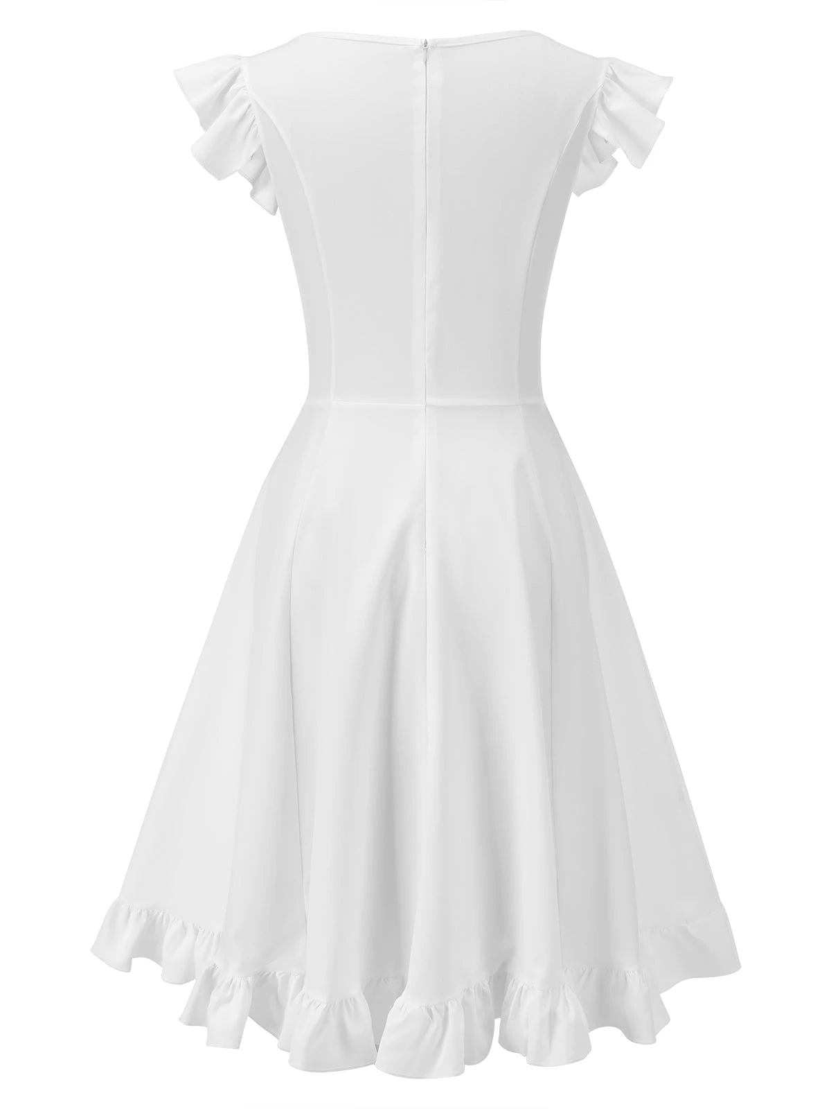White 1950s Lace Patchwork Solid Dress - Image 2