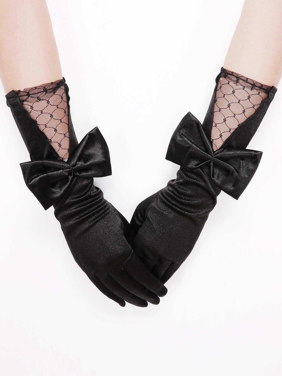 Black Vintage Bowknot Mesh Stitching Gloves