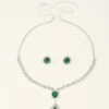 Green Rhinestone Emerald Necklace & Earrings Set