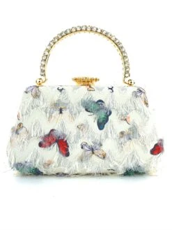 Rhinestone Butterfly Fluffy Vintage Handbag